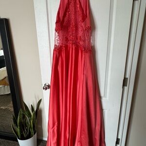Jules & Cleo Coral Halter Gown